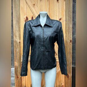 John Paul Richard Uniform Womens Short Black Leather Zip Jacket~10~